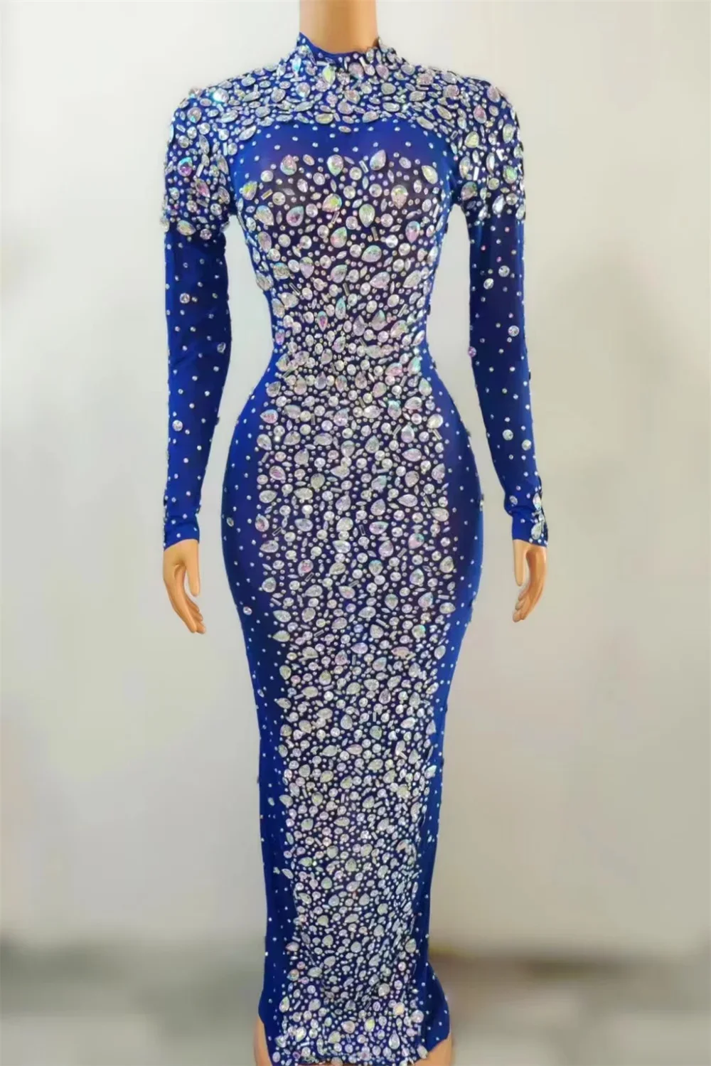 Rotterdam Kly-Robe Longue en Tissu artificiel astique avec Strass Argentés pour Femme, Tenue de brev, de Soirée et de Spectacle