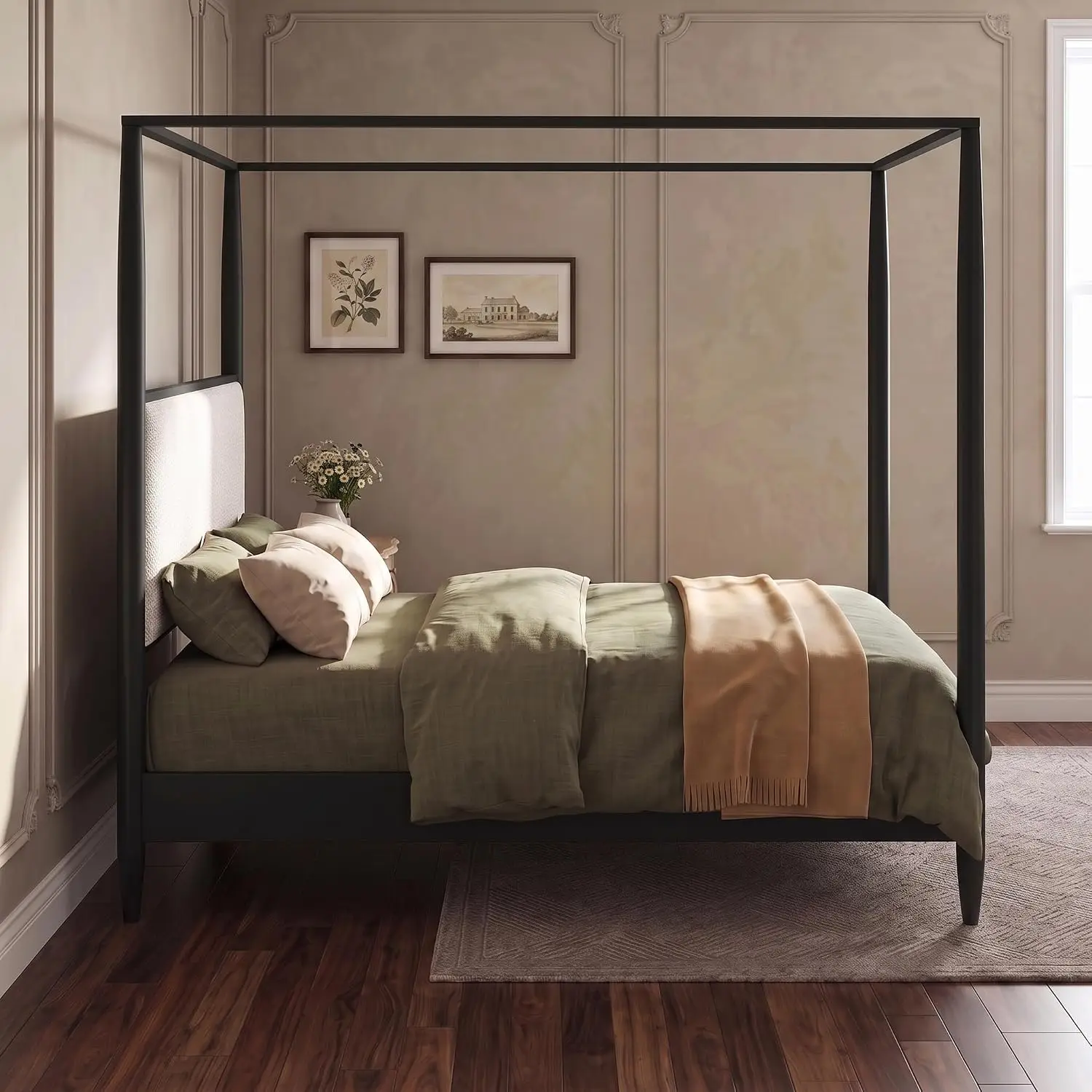 Canopy Bed Frame Black Vintage Four-Poster Platform, Customized view 6