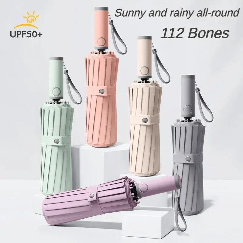 Windproof Automatic Umbrella 112 Reinforced Fiberglass Ribs, Stormproof UV 50+ for Men Women, Compact Folding Sun Rain Umbrellas