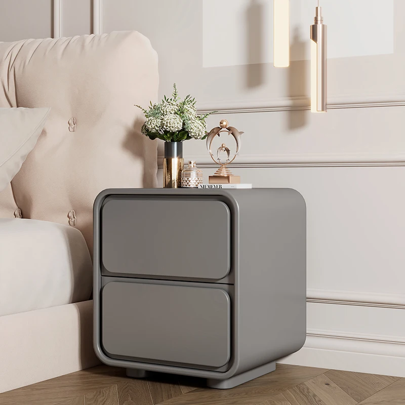 Nordic Style Solid Wood Nightstand Bedroom Side Table with Leather Trim Built-in Storage Free Installation Bedside End Table