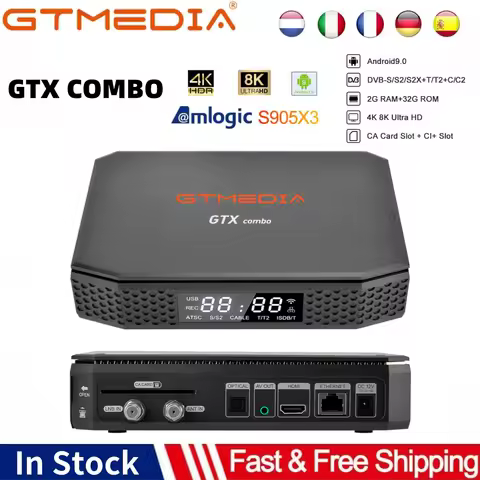 GTMEDIA GTX Combo TV Box Android 9+DVB-S2/T2/C2 2G+32G 4K/8K Decoder Support CA&amp;CI Plus1.4,SATA-HDD,BT4.1 Satellite TV Receiver