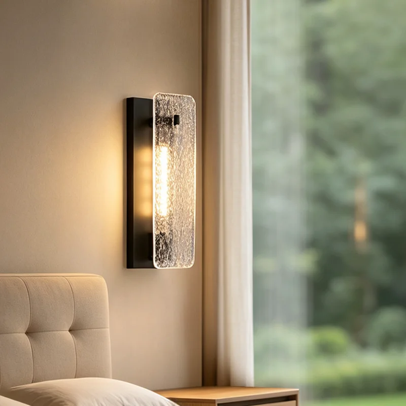 Italian Minimalist Ice-patterned Glass LED Wall Lamp Hotel Bedroom Bedside Background Wall Corridor Passageway Decoration Light