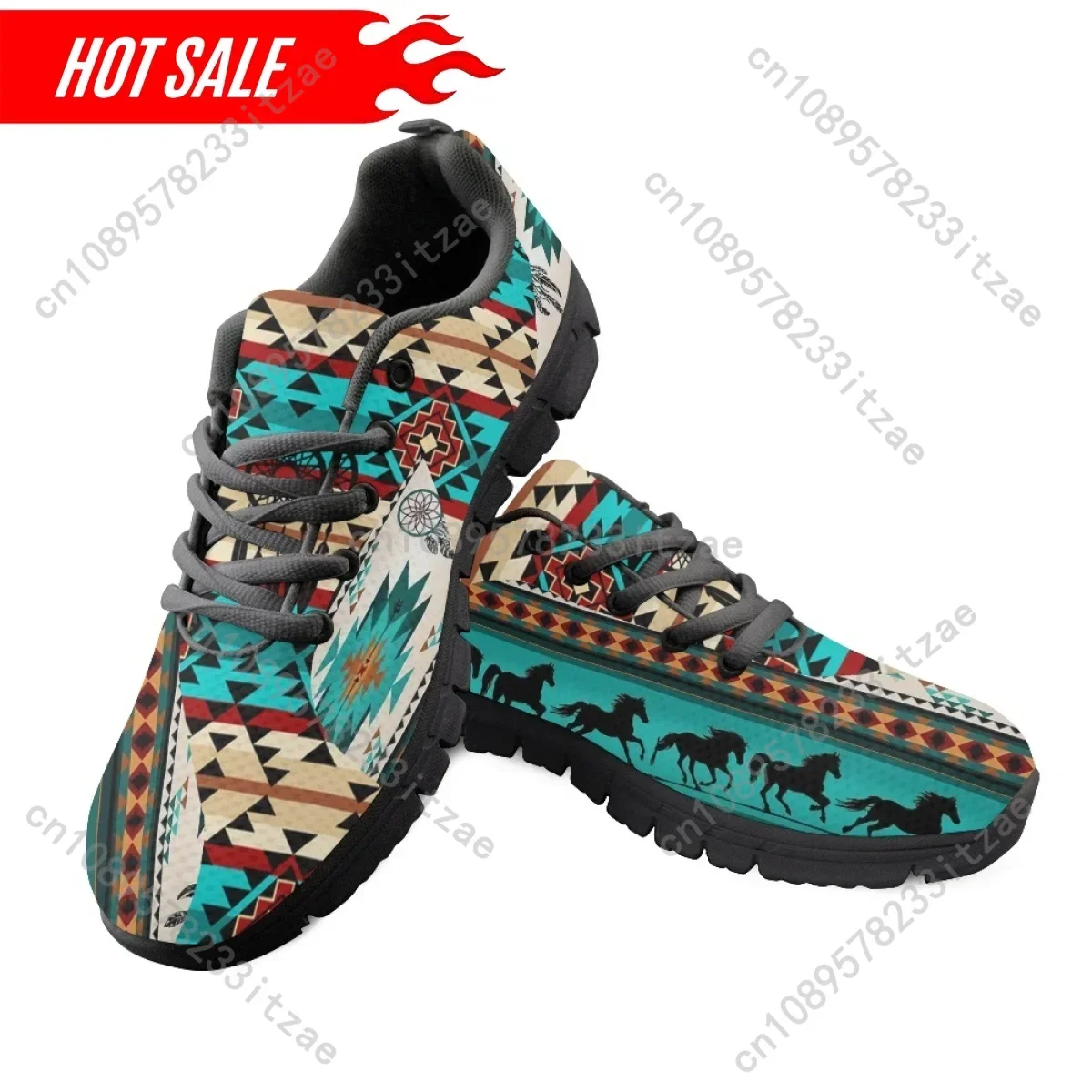 Casual Women's Sneakers Tribal Aztec Pattern Flat Shoes Non-Slip Casual Lightweight Lace-up Tennis Zapatillas Mujer