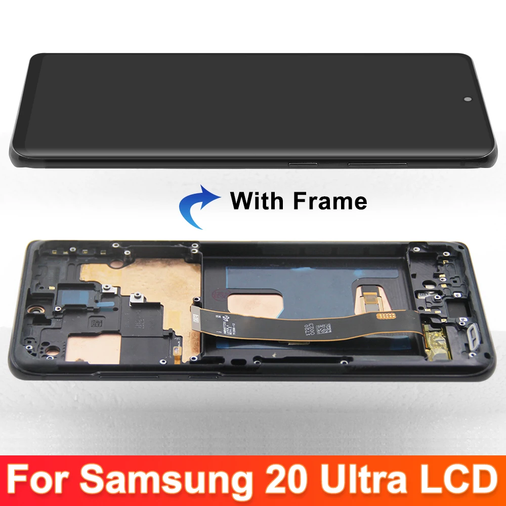 NEW AMOLED S20 Ultra Screen Assembly, for Samsung Galaxy S20 Ultra 5G G988 G988U Lcd Display Digital Touch Screen with Frame