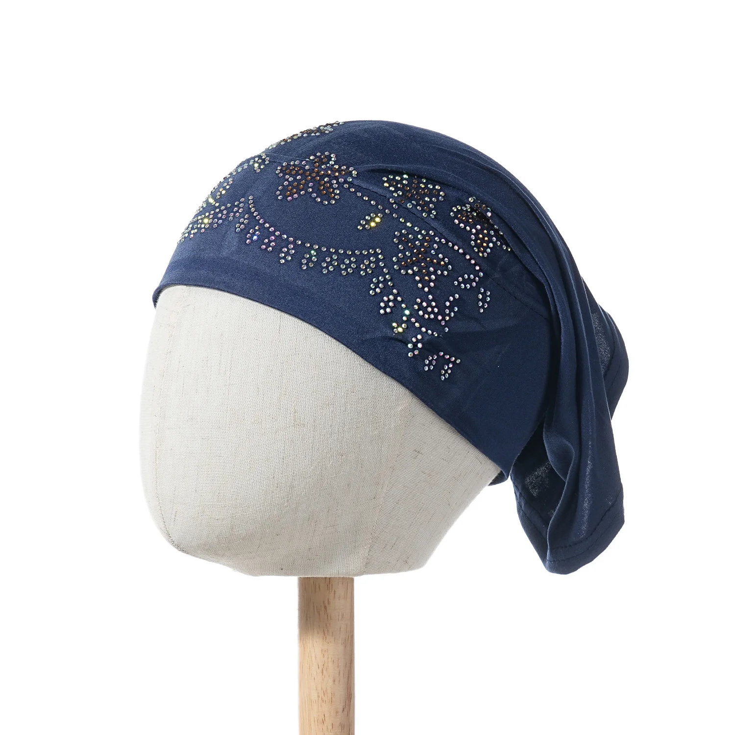 Goldene Glitzerkappen, muslimische elastische Krawatte auf der Rückseite, für Damen, funkelnder Turban, glänzende Strass-Innen-Hijabs, weiche Jersey-Unterkappen – Detail 7