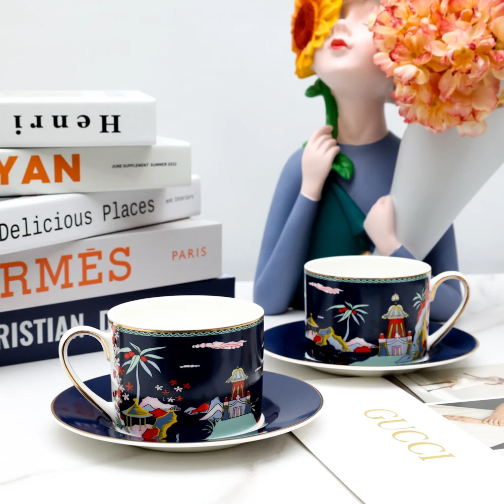 280ml Ceramic Tablewar Milk Cup 2pieces Hand-painted Pattern image 3