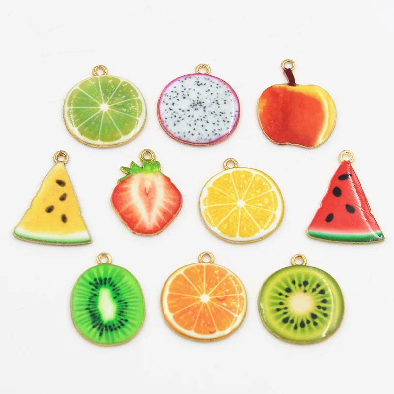 참 과일 수박 레몬 애플 딸기 KC 골드 컬러 펜던트, DIY 공예 제작, 수제 패션 주얼리 제작, 10 개
