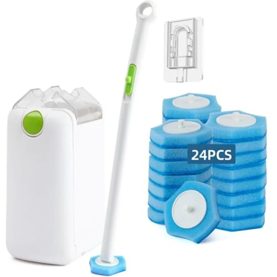 

Disposable Toilet Brush with 24 Refills and Holder - Effortless Toilet Bowl Cleaner Deep Cleaning Kit for Fresh and Tidy Bathro