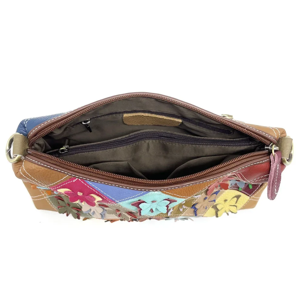 Women's Retro Cowhide Bag Ethnic Style Original Personality Genuine Leather Handbag Colorful Shoulder Crossbody Bag Girls Daily