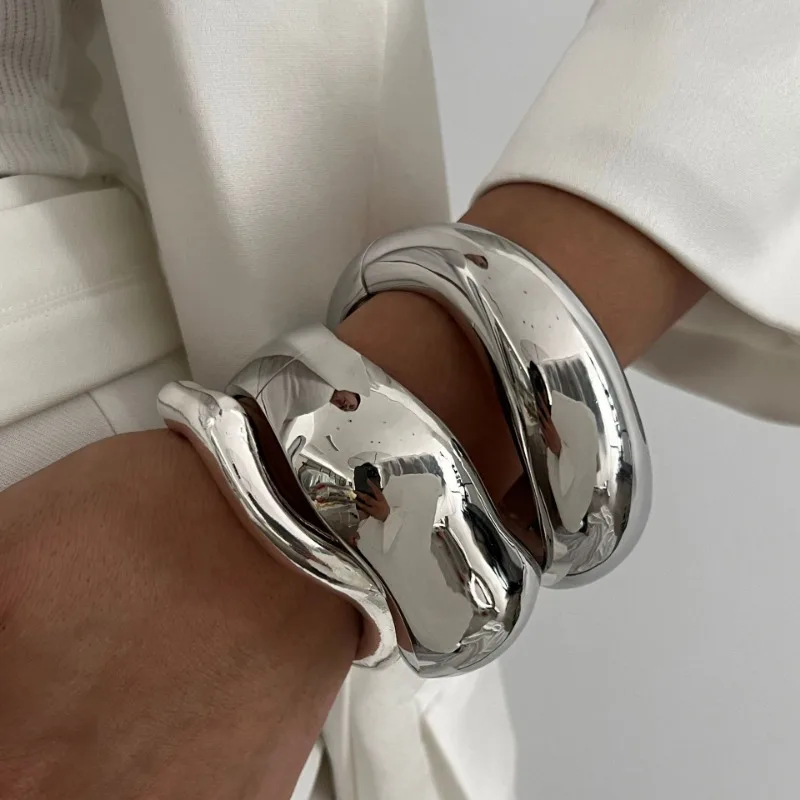 Braccialetti a polsino largo Braccialetti grandi in metallo geometrico color oro argento punk per bracciali da donna Gioielli di lusso esagerati da uomo