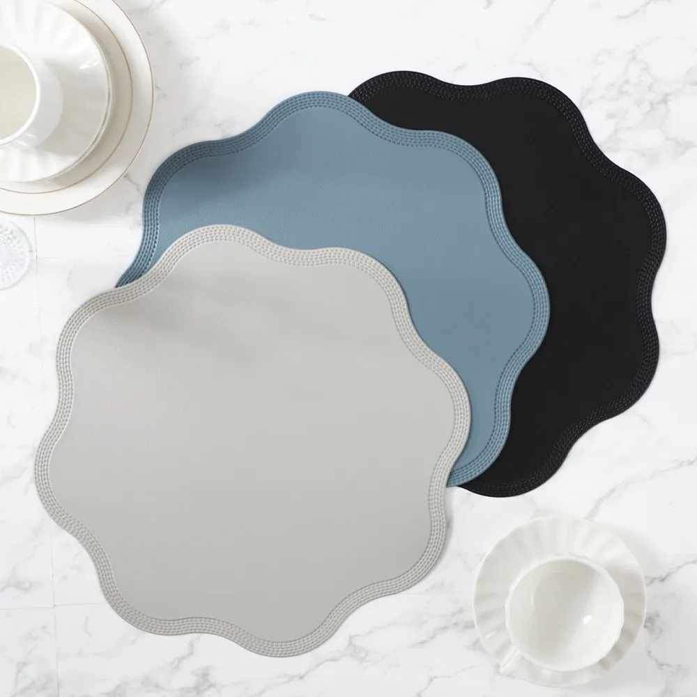 

4pcs 2026 Sophisticated Heat-Resistant Anti-Scald Waterproof Oilproof Non-Slip Table/Cup Mats Embossed Faux Leather PVC Placemat