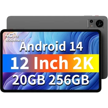 Tablet 12 inch Android 14 tablets, T60 met 256 GB opslag (uitbreiding tot 1 TB), Unisoc T616 CPU