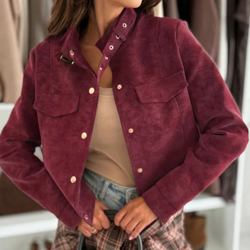 

Casual Long Sleeve Velvet Cardigan Jackets Winter Women Fashion Button Solid Outercoats Autumn Elegant Lapel Collar Short Coat