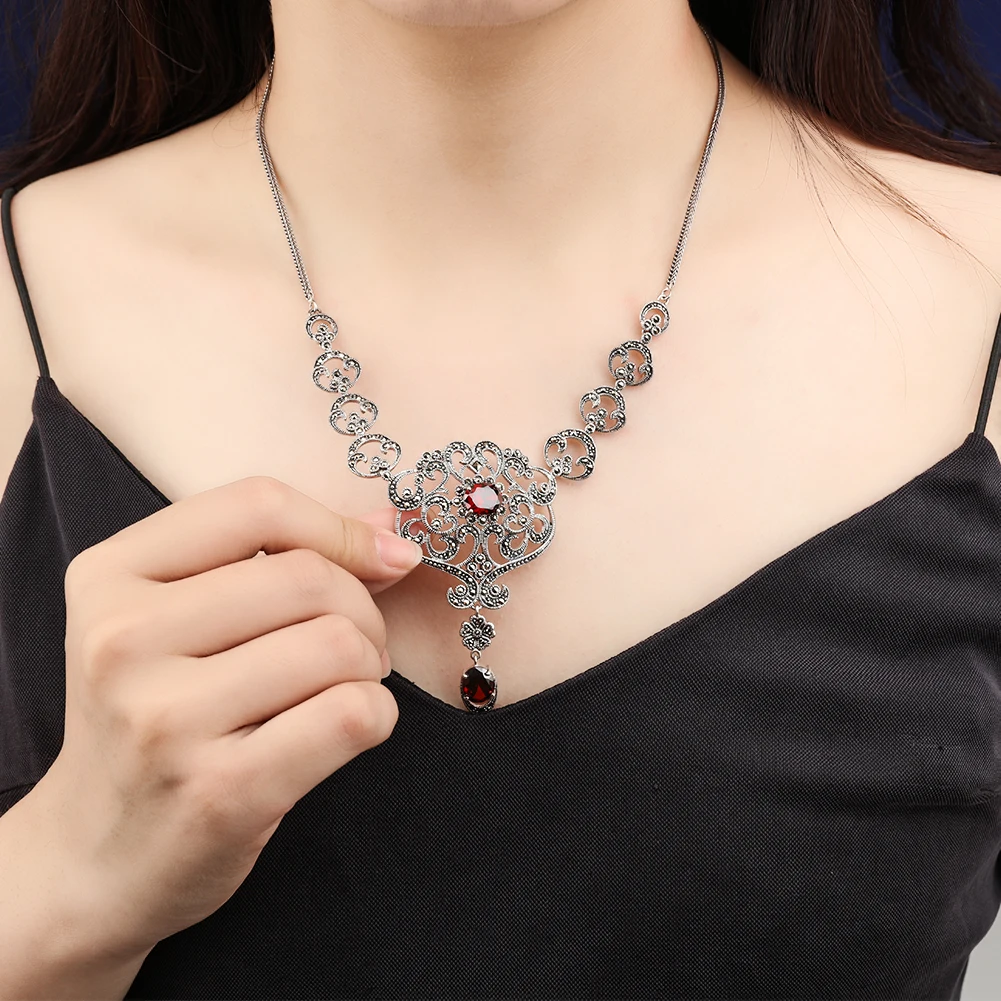  YYSuniee Solid 925 Sterling Silver Necklace for Women Wedding Bridal Boho Statement Charm Cubic Zirconia Pendant Necklace