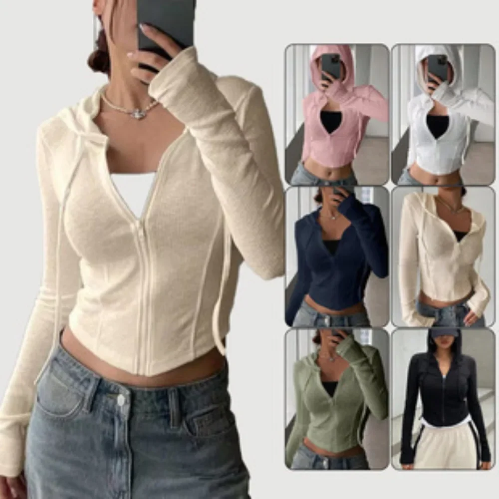 

Jacket Women Casual Top Knitted sweater fashionable cardigan top slim fit sweatshirt short zipper hoodie Sweatshirt
