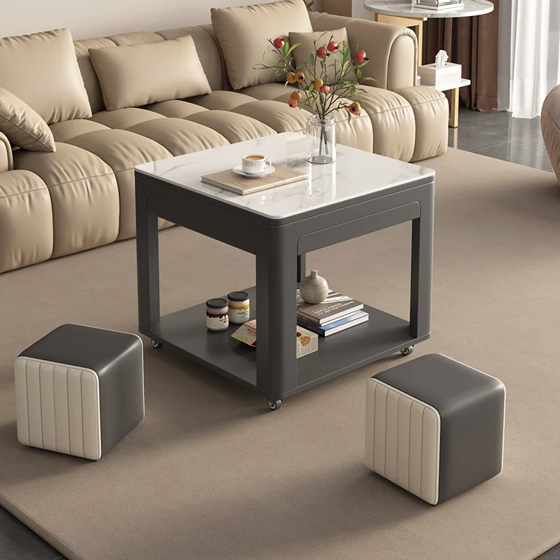 

Solid wood coffee table rock slab small apartment dining balcony living room household side mobile corner bedside