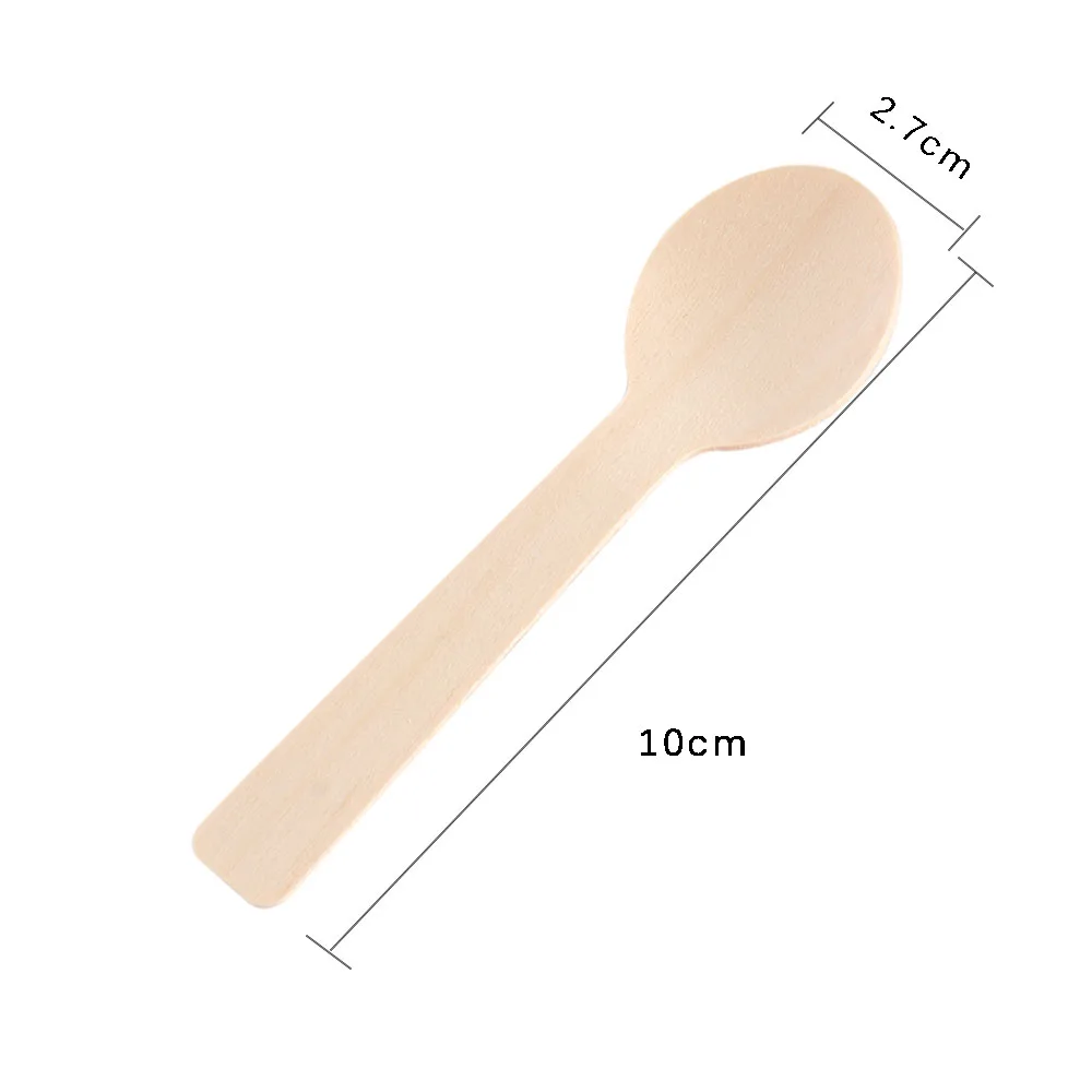 Mini cuchara de madera desechable para fiesta de helado, vajilla de cocina segura, cuchara de postre occidental de madera pequeña para boda, 100