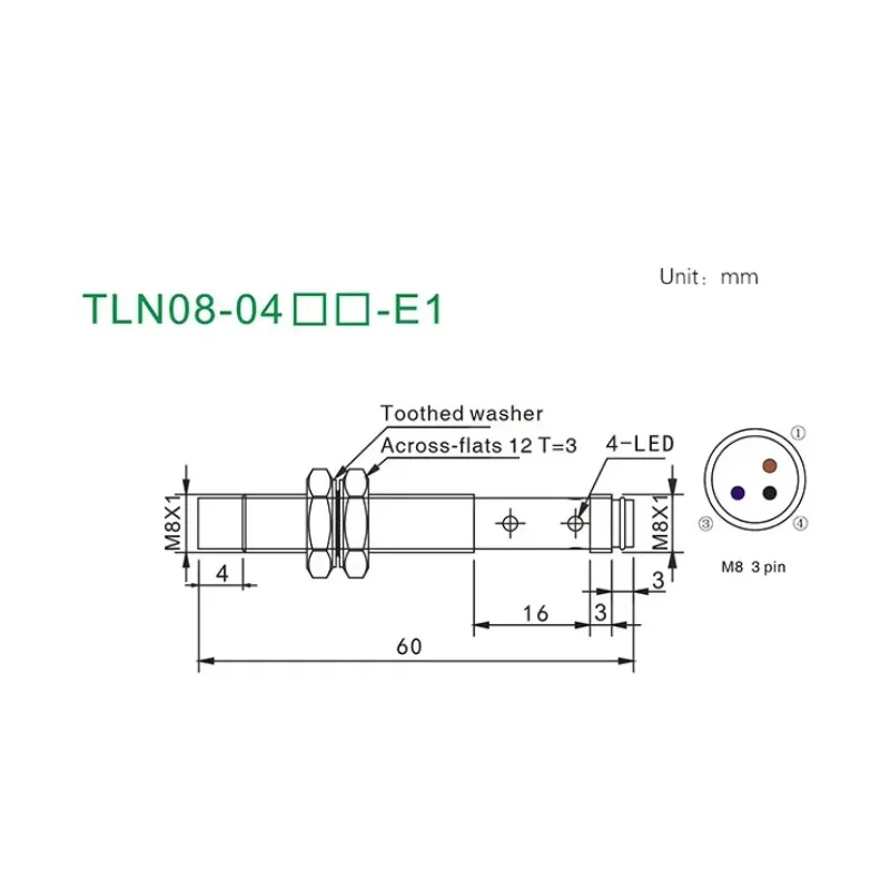 AkuSense M8 4mm Stainless Steel Housing IP Inductive Proximity Sensor(TLN08-04NO-E1)