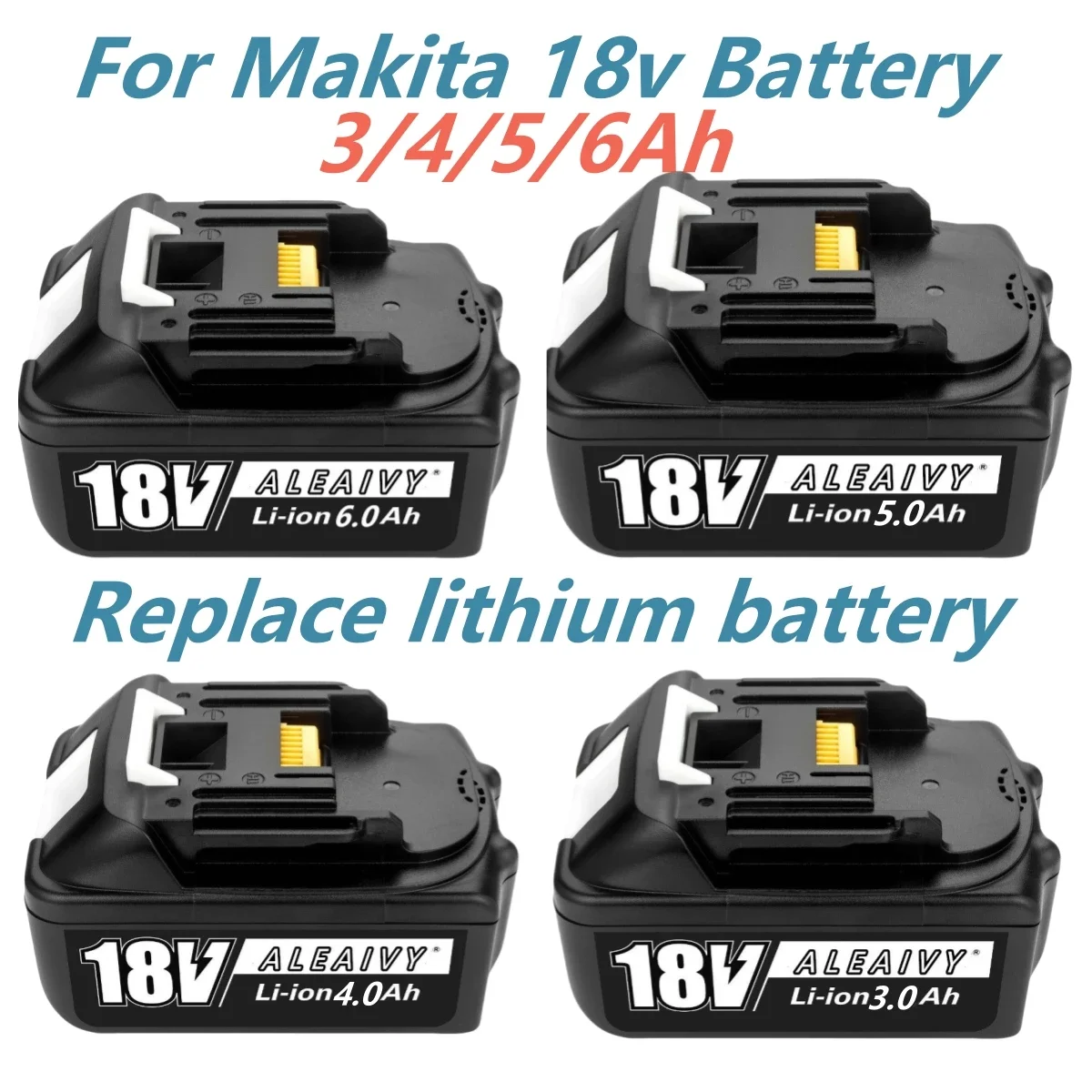 Aleaivy 18V Rechargeable Battery For Makita DDF487 DTD173 DTW700 DGA404 DGA404 Replaceable LED Lithium-ion4.0/5.0/6.0Ah