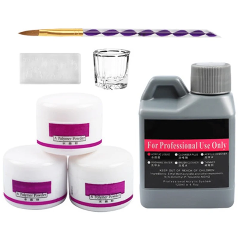 7 ชิ้นเล็บอะคริลิคชุดคริสตัลผงเล็บชุดเล็บ Builder แกะสลักแปรงถ้วยเล็บเครื่องมือ