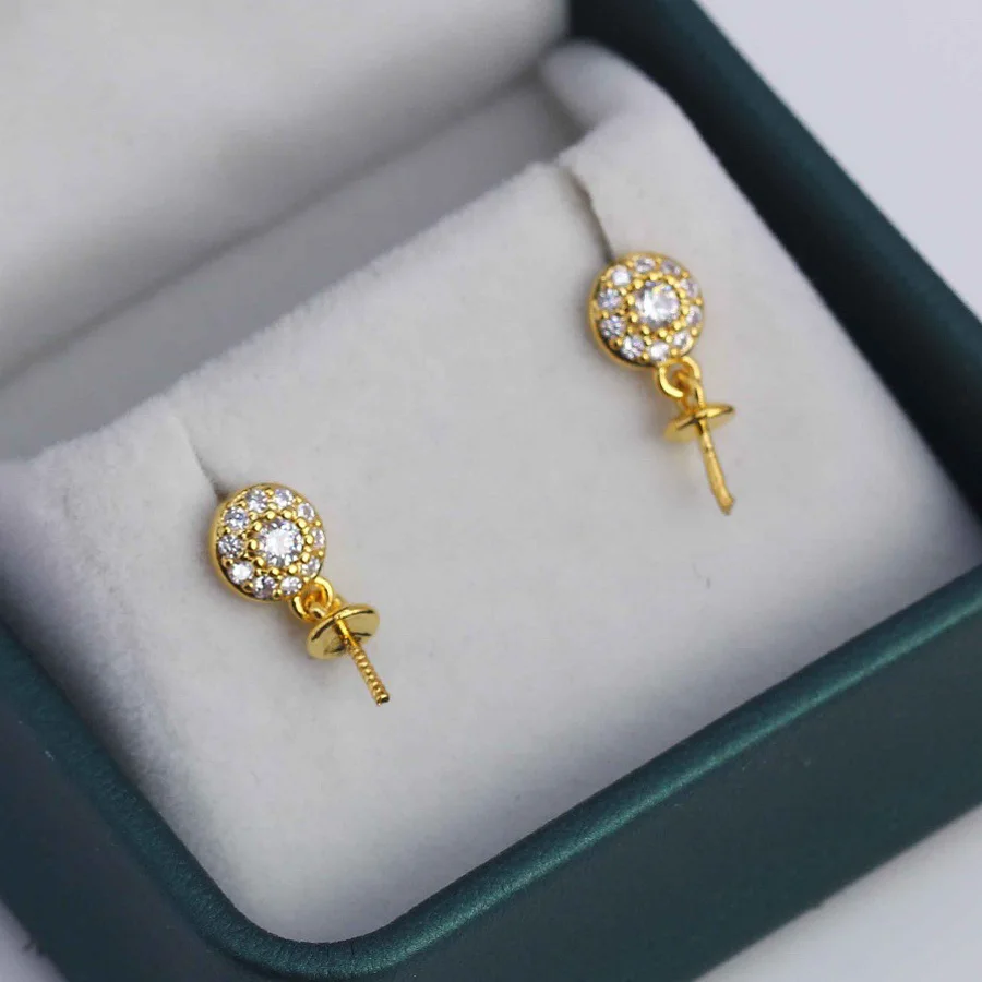 

6pair DIY Jewelry Accessories CZ Zirconia Circle Earrings Post Linker Connectors for Women Bridal Pearl Earrings Making