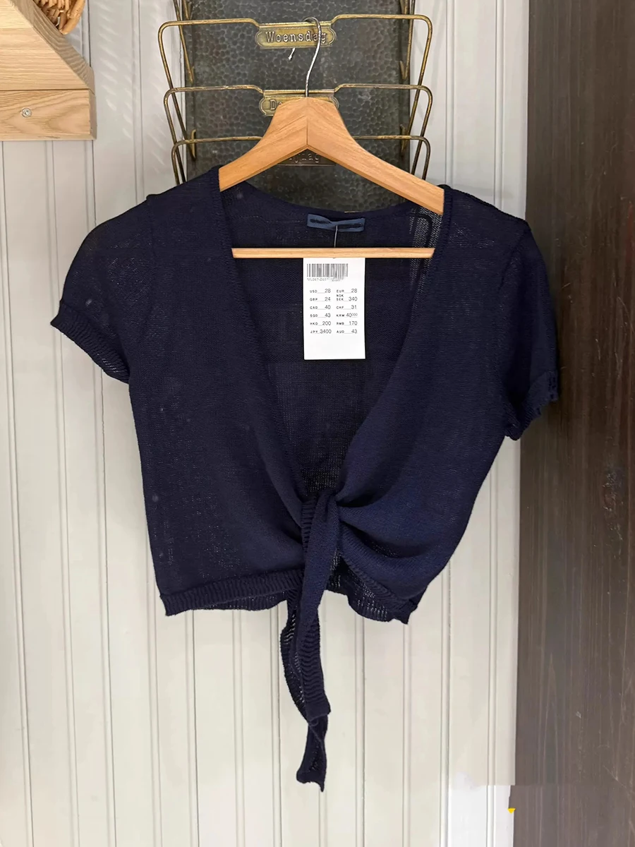 Navy Lace-up Cardigan Women Co - Crop Cardigan Vintage recension och pris