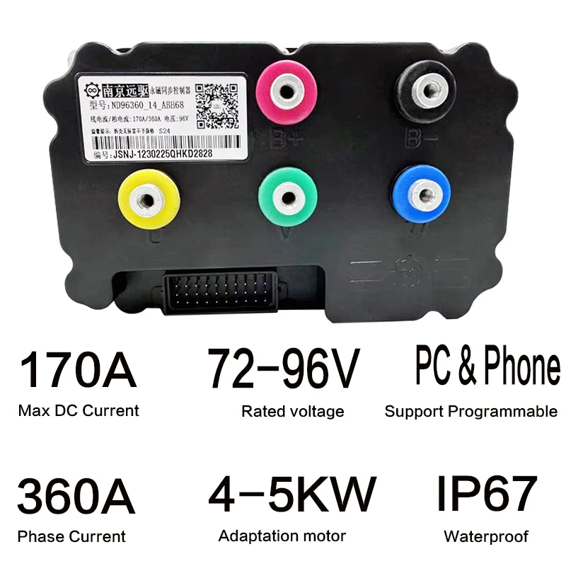 Nanjing Fardriver ND96360 72V-96V DC 190A Peak 360A Brushless Hall Sensor Controller for 4KW-5KW Motor