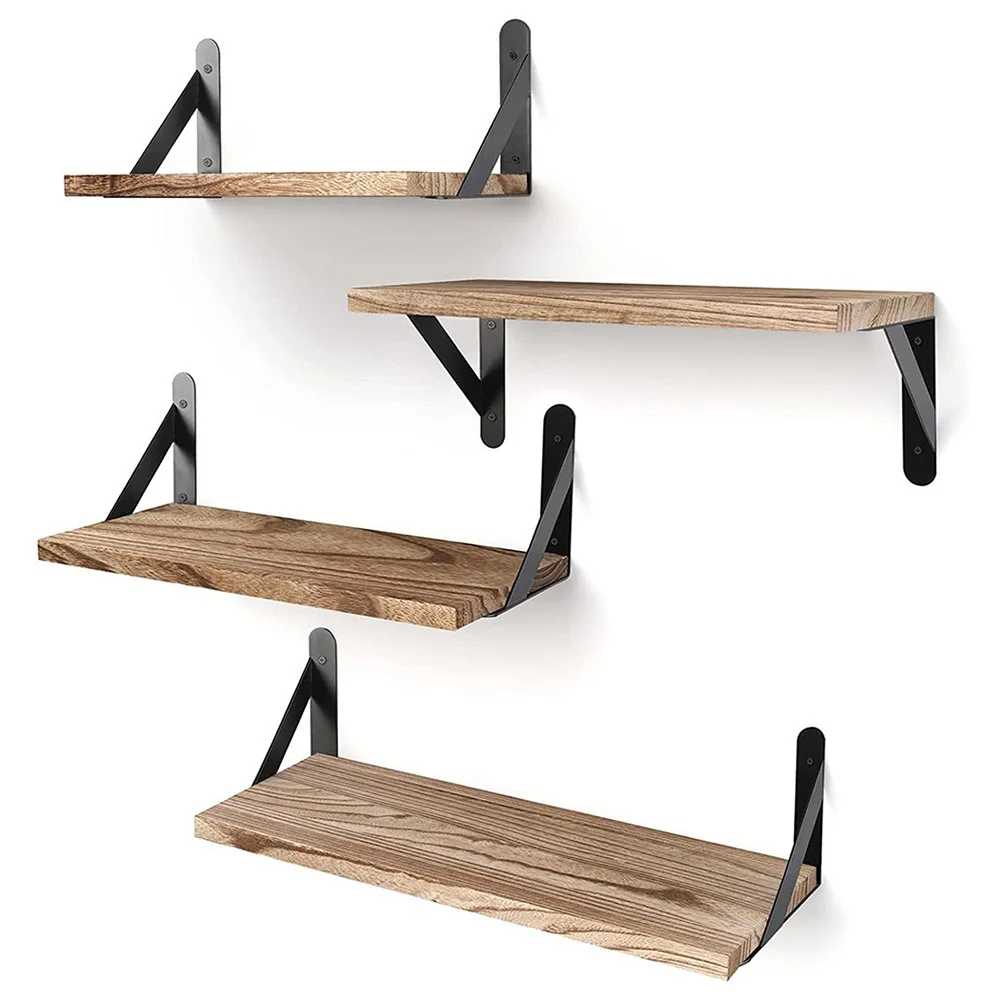 Rustic Wood Floating Wall Shelves Set of 4