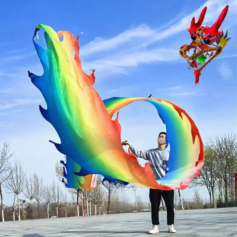 Washable Rainbow Dragon Dance Ribbon For Adults New Year Festival Performance Fitness Dragon Dancing Prop Square Dance Moves