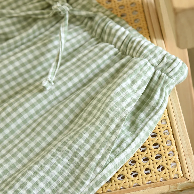 جديد ربيع/صيف 2025 سراويل نائمة للزوجين 100% قطن شاش للرجال والنساء سراويل منزلية رفيعة بسيطة متقلب