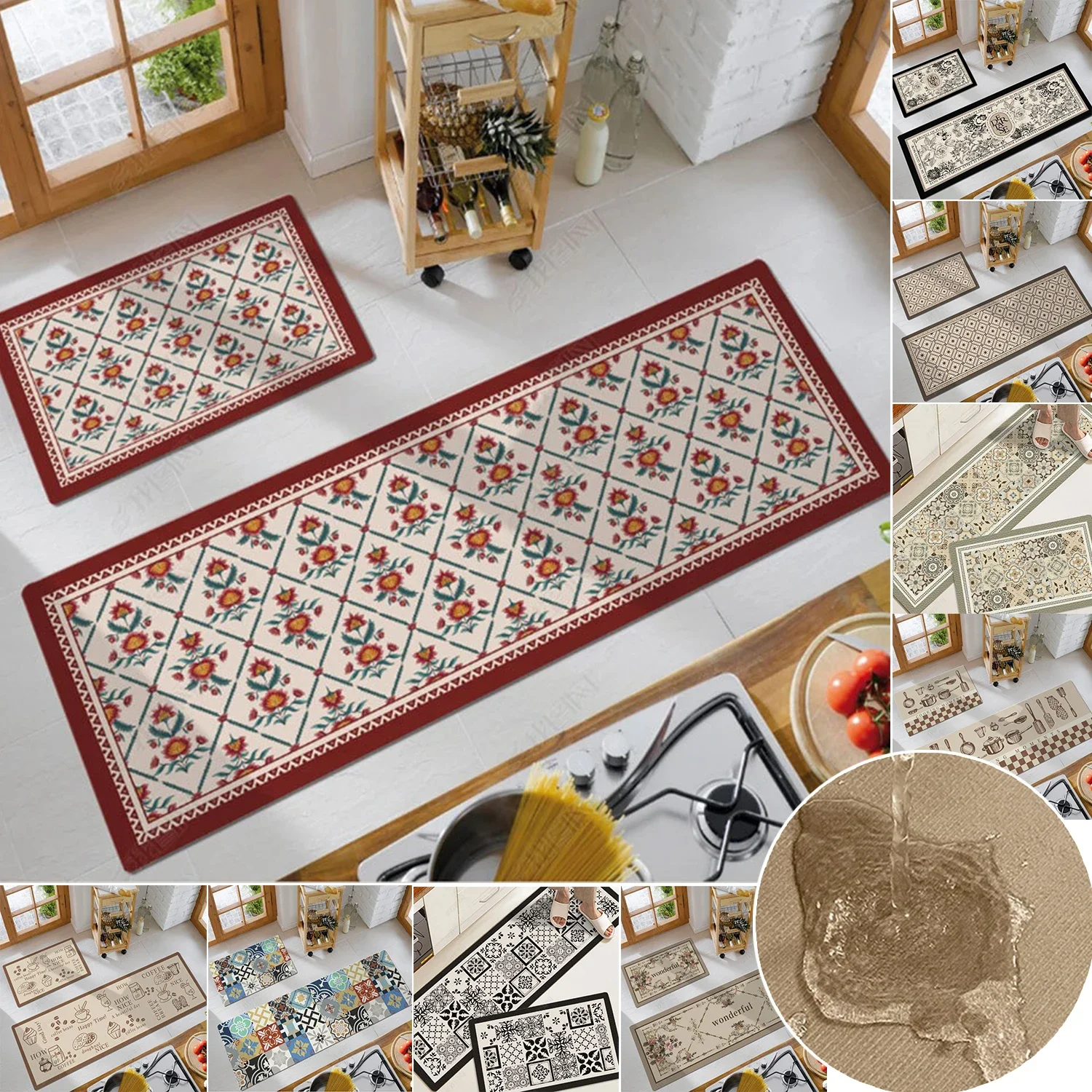 

1PC Kitchen Floor Mat Bedroom Living Room Long Bedside Area Rug Hallway Soft Washable Carpet Anti Slip Bathroom Entrance Doormat