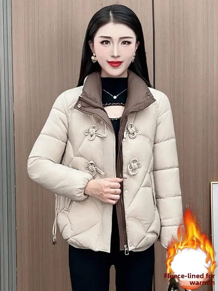 중국 슬레 버튼업 티엔드 코튼 재킷 여성용 패딩 코트 겨울 패션 아우터웨어 엄마 겨울 코트