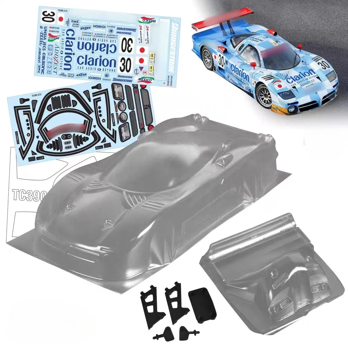 TC390 1/10 N390 GT1 RC الانجراف هيكل السيارة الشفاف (190 مم العرض) لـ Tamiya TT01/TT02 كيوشو Hsp Mst (257 مم قاعدة عجلات)