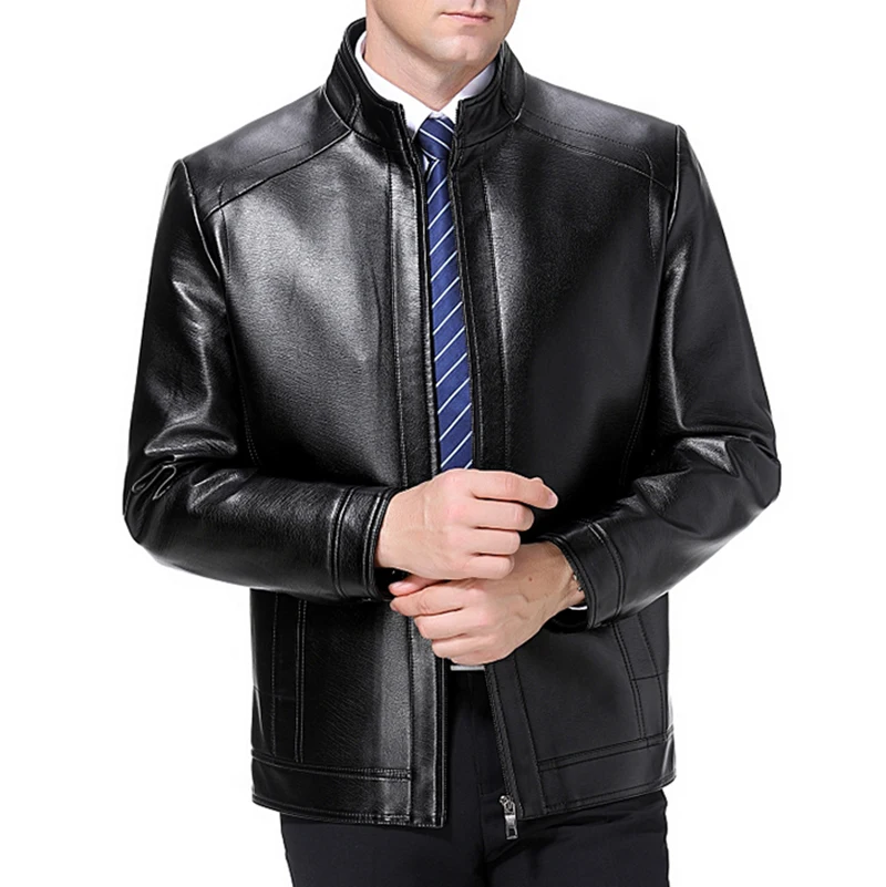 Special Offer Thin Fake Leather Jacket for Men Mid-aged And Elderly Fathers Style Inner Fleece Business Casual Fashion City A...