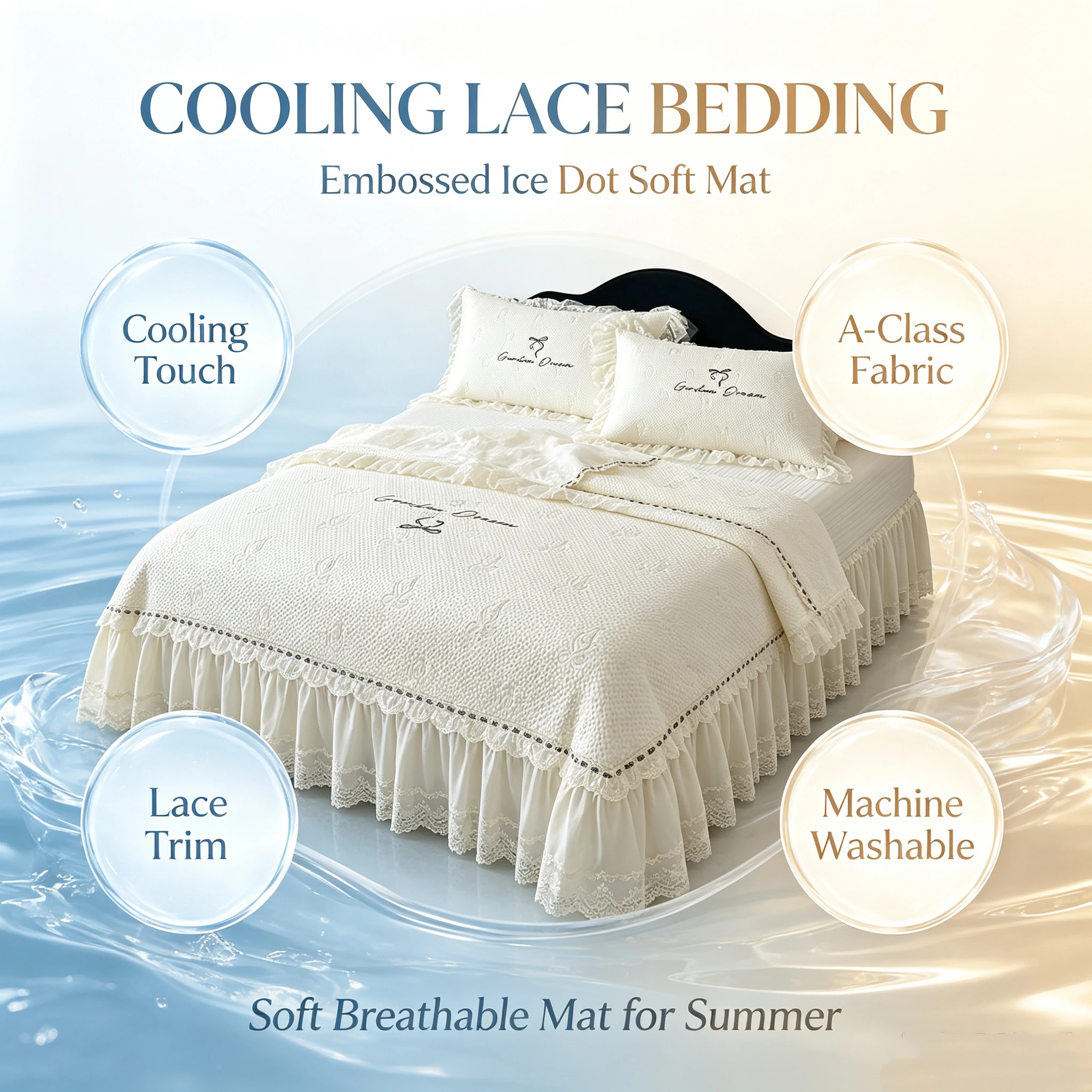 Garden Dream 3D Jacquard Cooling Bean 3 Pcs Bedding Set Summer Soft Bed Sheet Set