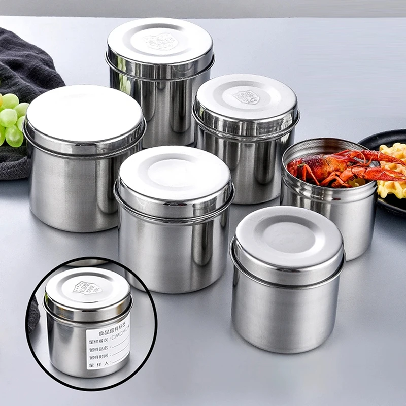 Tanque de almacenamiento de alimentos de acero inoxidable 201 con tapa, contenedor de té sellado, organizador portátil de cantimplora, tarro de botella, caja de almacenamiento de artículos diversos