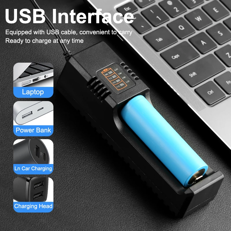 18650 Battery Charger USB-A 1/2/4 Slots Intelligent Lithium Battery Charger 3.7v4.2v 26650 21700 Fast Charging For 18650 18500