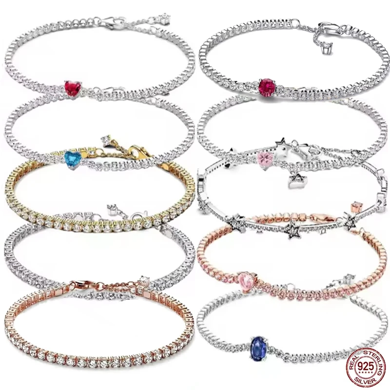 

S925 Pure Silver Exquisite Love Tennis Bracelet for Women's Valentine's Day Charm Bracelet DIY Gift