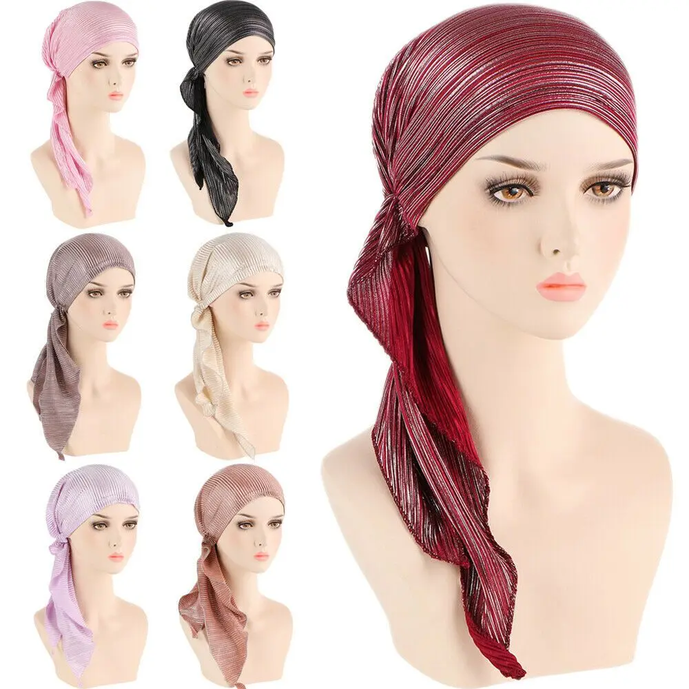 Women Pre-Tied Chemo Cap Muslim Hijab Head Scarf Hair Loss Hat Turban Headwear