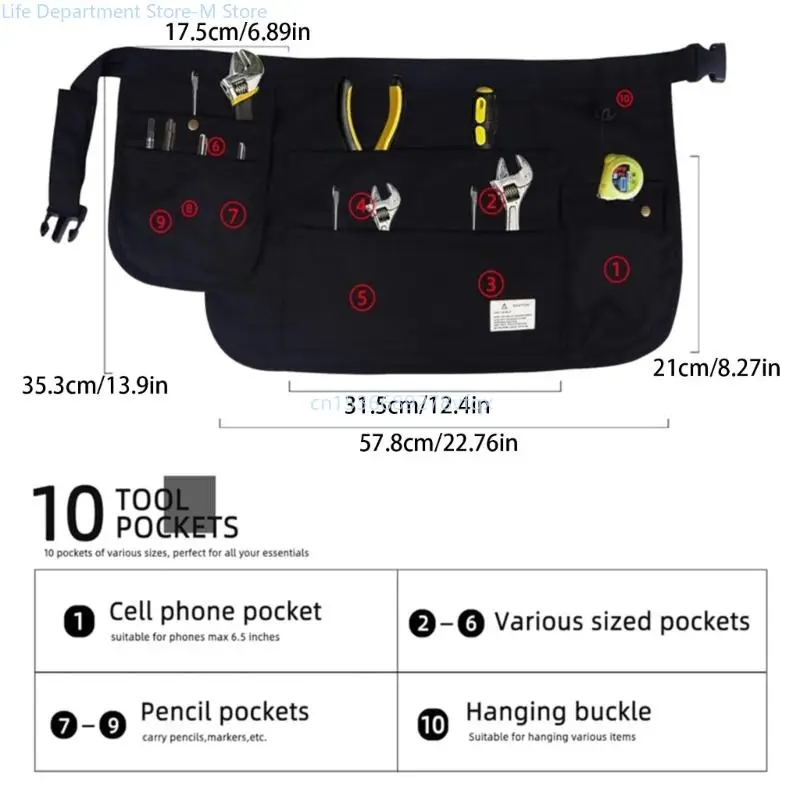 Workshop Hardware Tool Holder Water Resistant Apron Bag with Spacious Pockets for Hair Stylists and Craft Enthusiasts