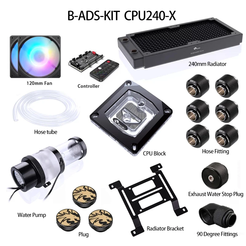 BYKSKI Waterkoeling Koeler Kit Slang Buis Set CPU GPU Waterblok Waterpomp 240mm Radiator 120mm Fan Computer Radiator Systeem