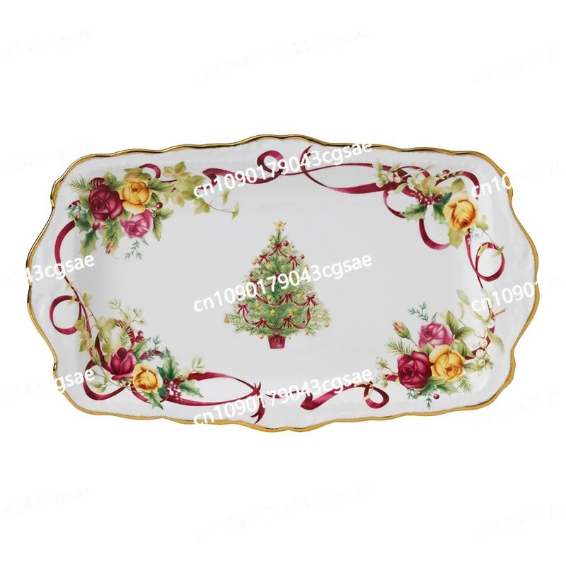 Royal Albert Ancient Town Rose Christmas Bone China Festival Tableware Single Plate Sandwich Plate 22K Gold Dust Sliding Edge