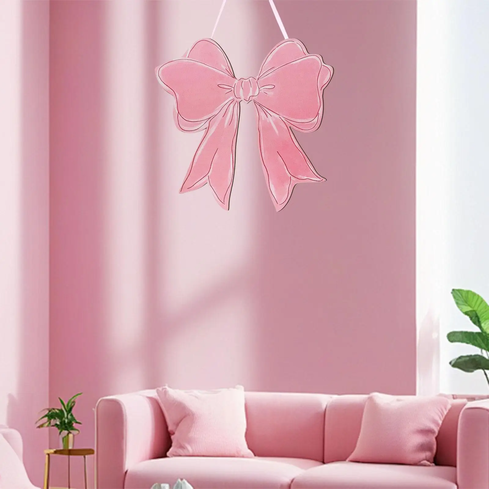 

Pink Bow Wooden Hanging Sign Decorative Cute Ornament Home Decoration Wall Decor Plaque for Kitchen Indoor Bedroom Porch Window
