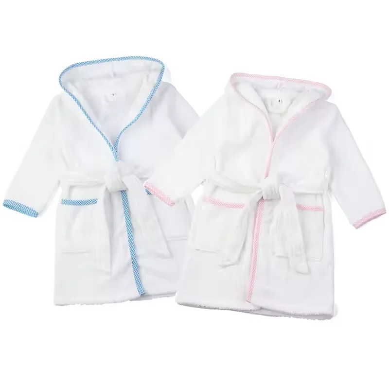 Mudbala White Terry Hoodie Bathrobes Long Sleeve Cotton Dressing Gown Unisex Kids Spa Robes