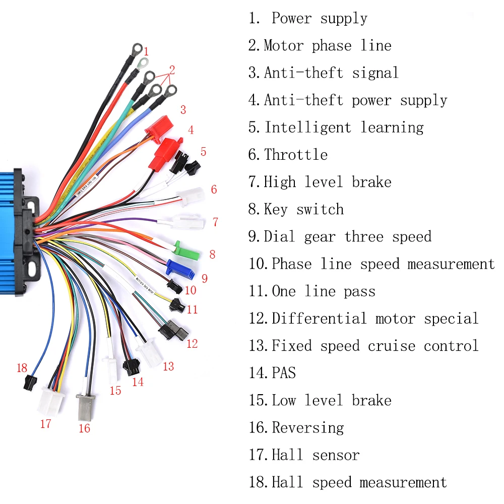 JRAHK Electric DC Motor Controller 72V Brushless Universal 48V 60V 64V 1000W-2000W For E‑Bike Speed Bicycle Accessories