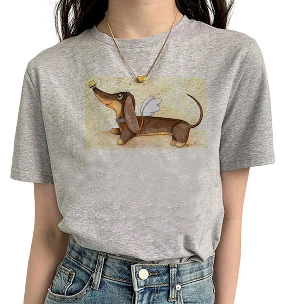 Dachshund t shirt women comic anime Tee girl streetwear anime clothes