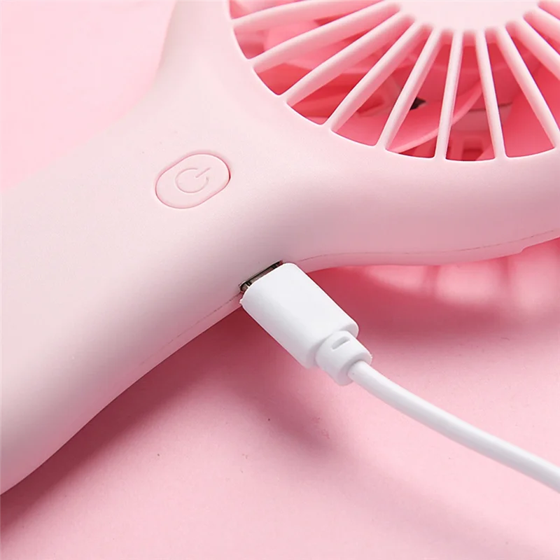 Handheld Mini Fan Portable USB Charging Convenient Small Fans Catapult Pocket Hand-Held Fan with Base Outdoor Fan-Pink