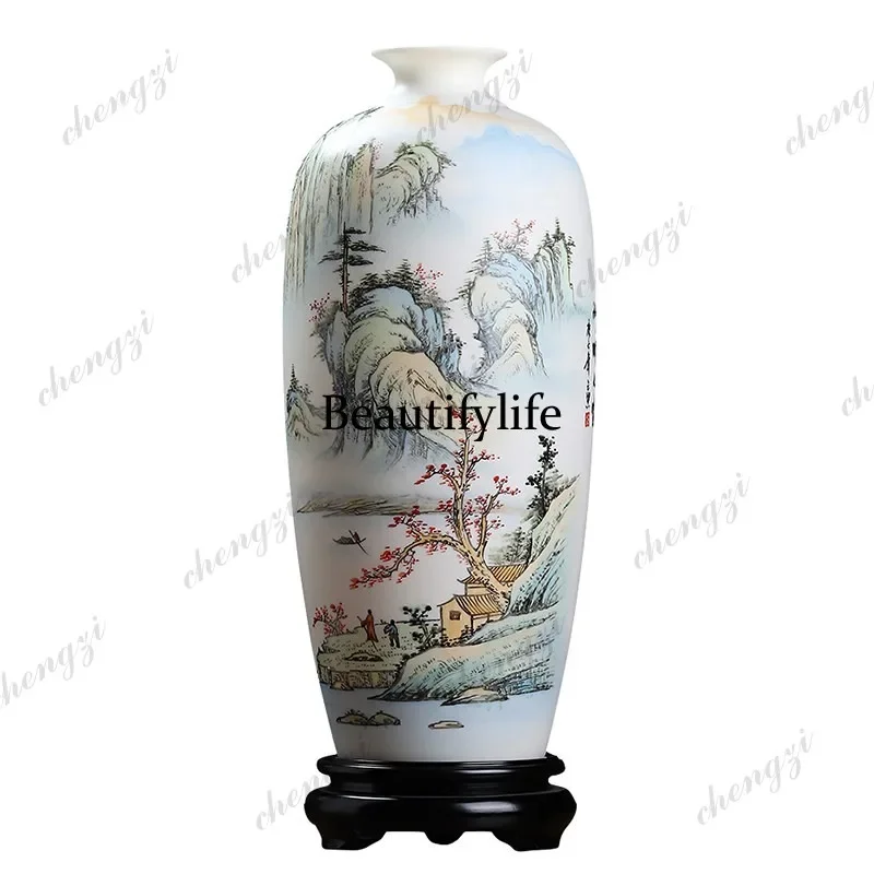 H132 ceramic hand-painted landscape vase ornament, home living room Bogu frame TV cabinet decorative handicrafts
