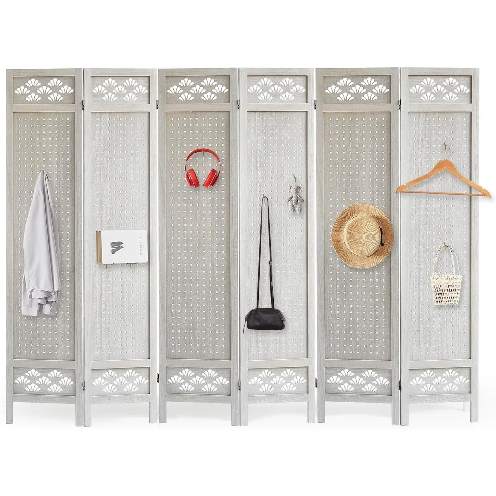 6 Panel Pegboard Room Divider Folding Privacy Screens Wooden Room Divider Screen Pure Solid Wood Craftsmanship Home Decor