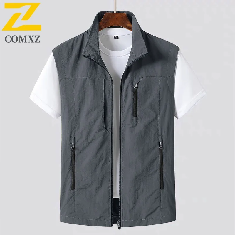 COMXZ 2024 New Vest Men Summer New Outdoor Casual Sport Quick Dry Vest Fishing Suit Workwear Breathable Sleeveless Multi Pocket